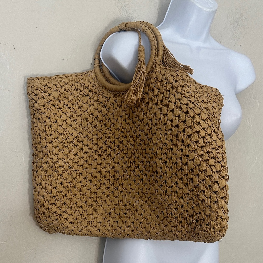 Chic Tan Woven Paper Tote Bag